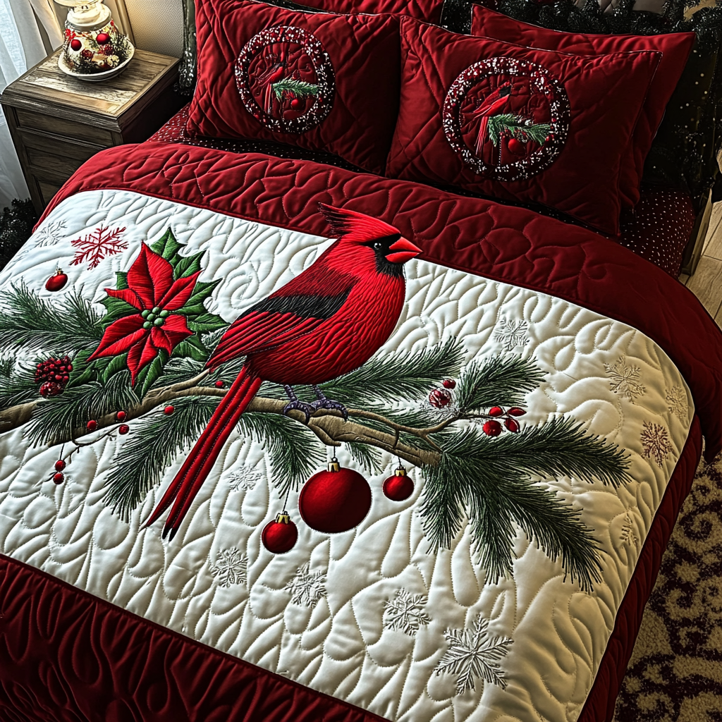 Christmas Cardinal TAI201124251 Quilt Bedding Set