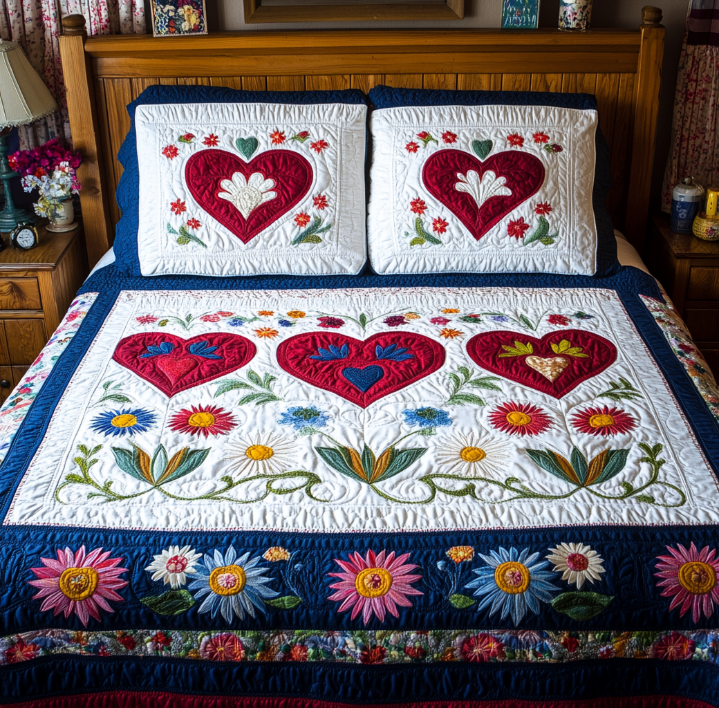 Floral Heart DAI110225209 Quilt Bedding Set