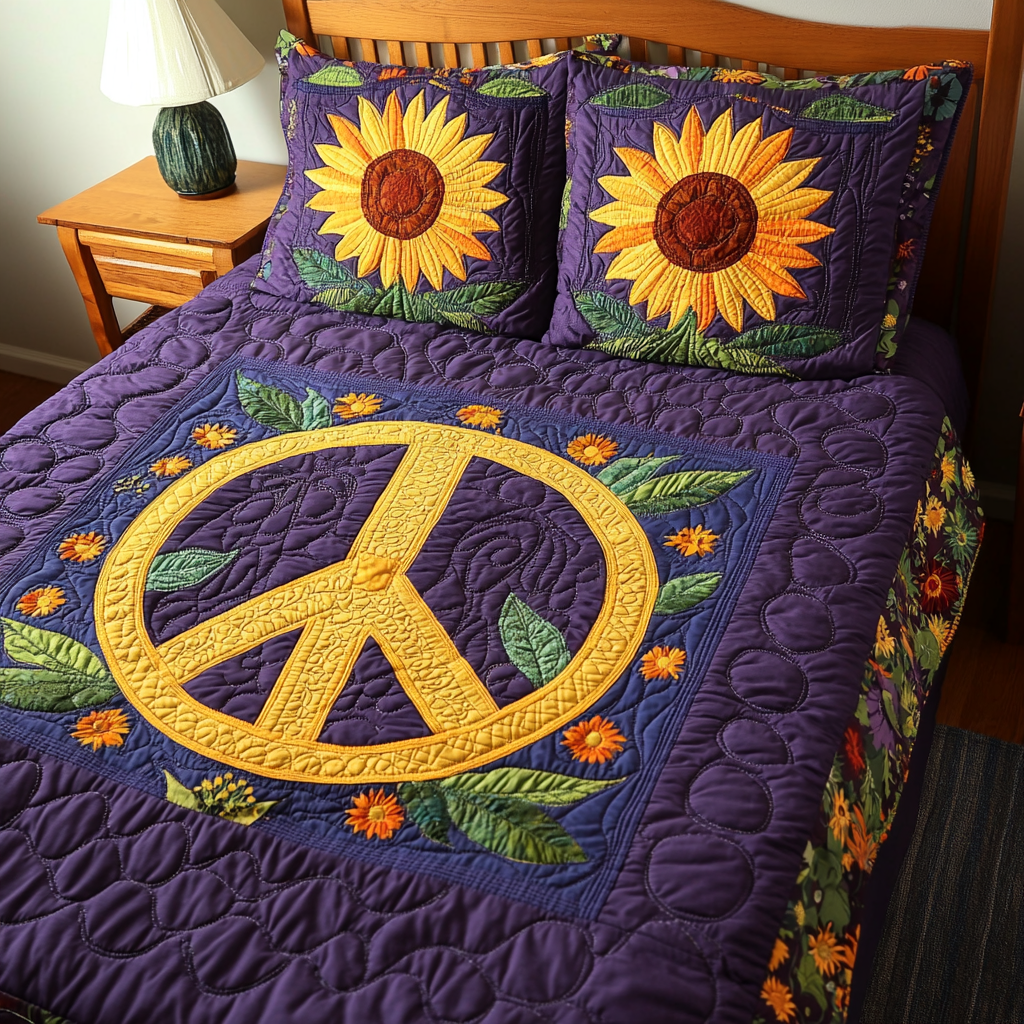 Sunflower Hippie Peace DAI200125105 Quilt Bedding Set