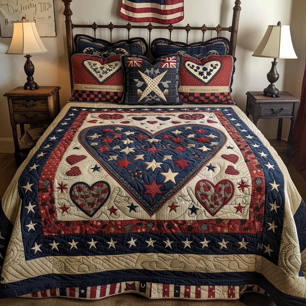 Patriotic Heart TAI251124104 Quilt Bedding Set