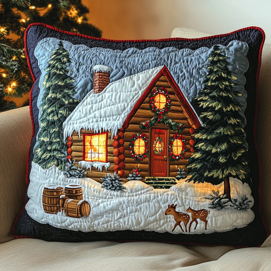 Christmas House Deer TAI141124434 Quilted Pillow Case