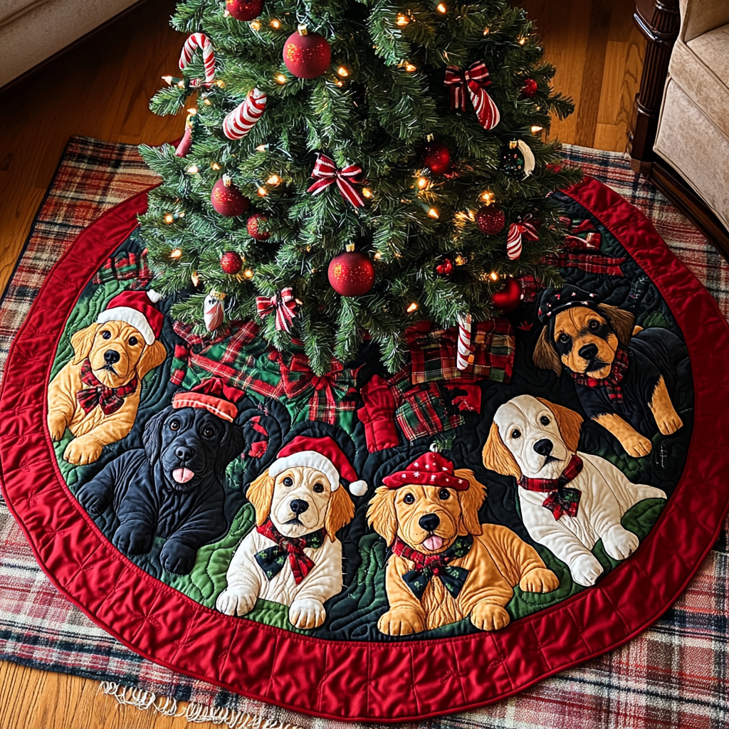 Christmas Golden Retriever TAI091024335 Quilted Tree Skirt