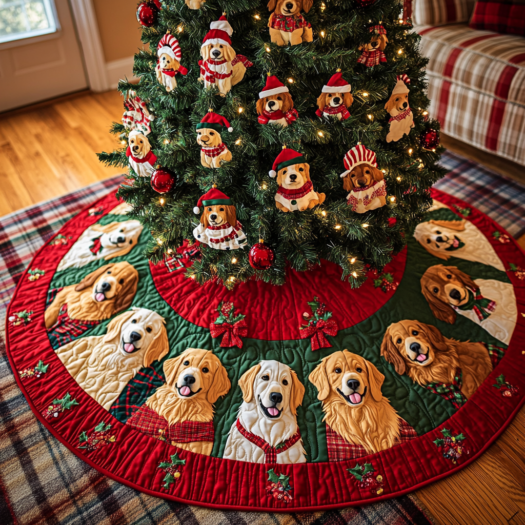 Christmas Golden Retriever TAI091024330 Quilted Tree Skirt