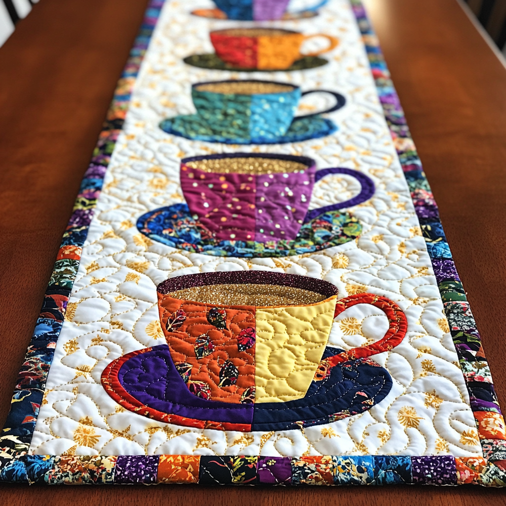 Tea Cup DAI150125344 Quilted Table Runner