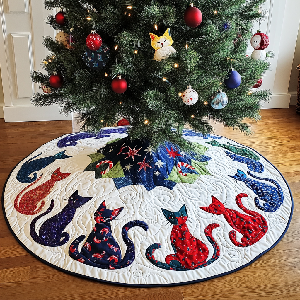 Patriotic Cats TAI041024070 Quilted Tree Skirt