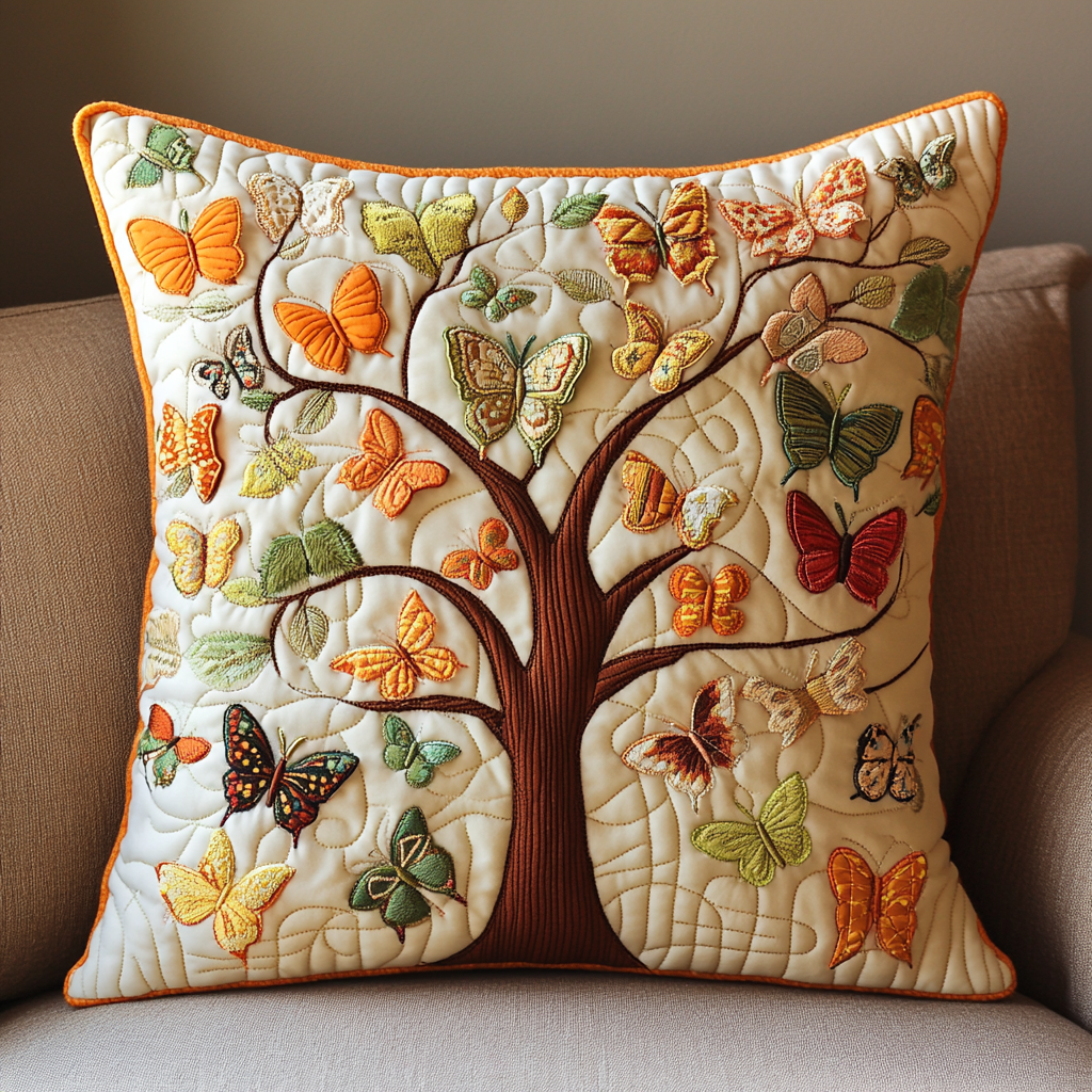 Butterfly Tree Of Life DAI150125165 Quilted Pillow Case