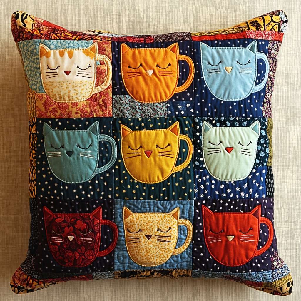 Cat Cup DAI150125112 Quilted Pillow Case