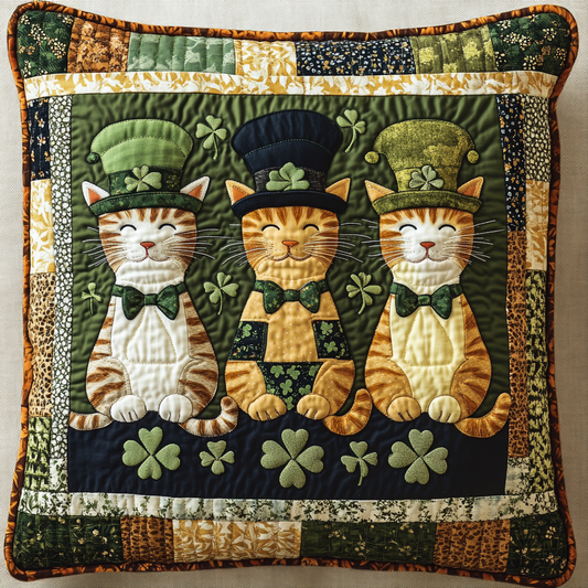 St Patrick's Day Cat DAI241224125 Quilted Pillow Case