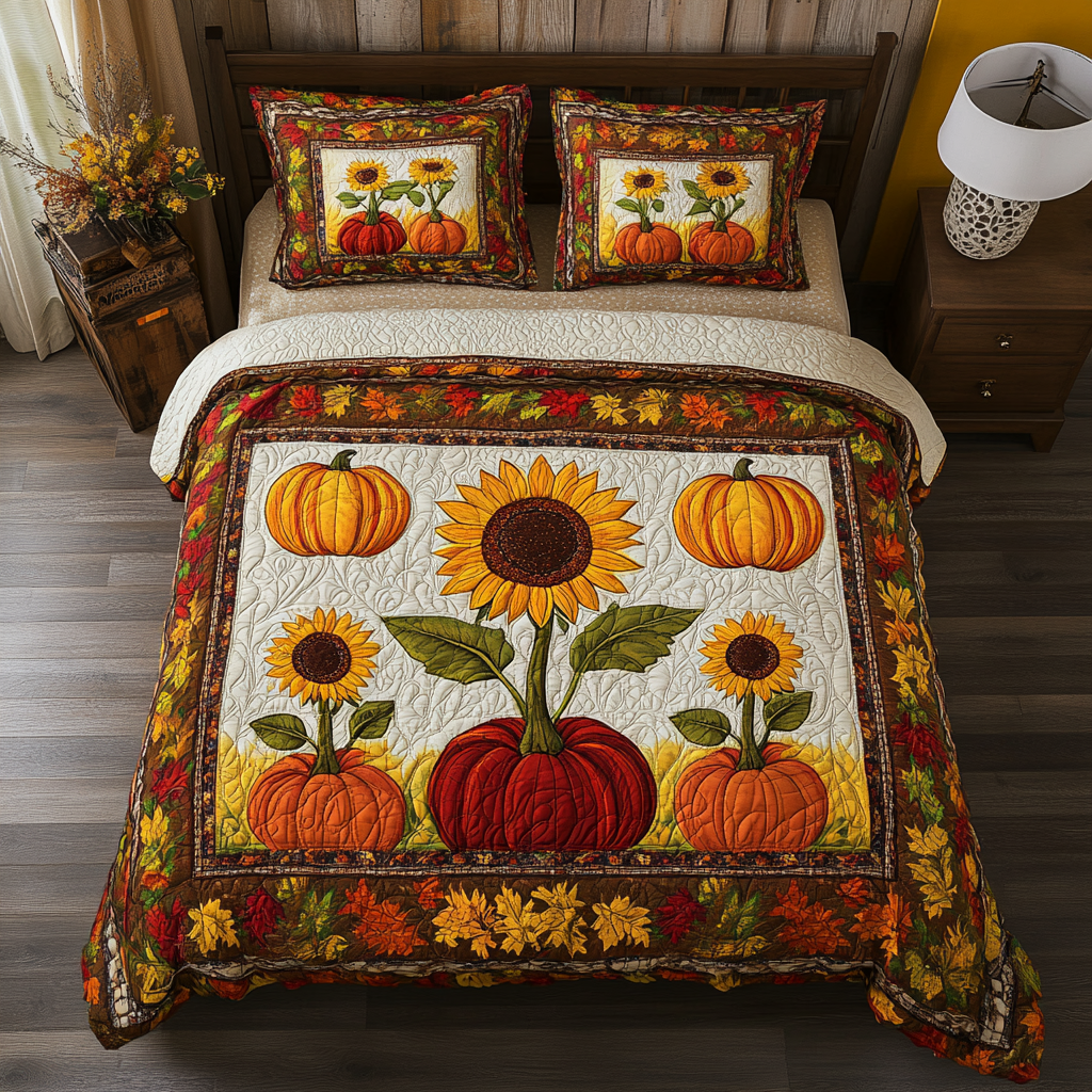 Autumn Sunflower Pumpkin TAI181024104 Quilt Bedding Set