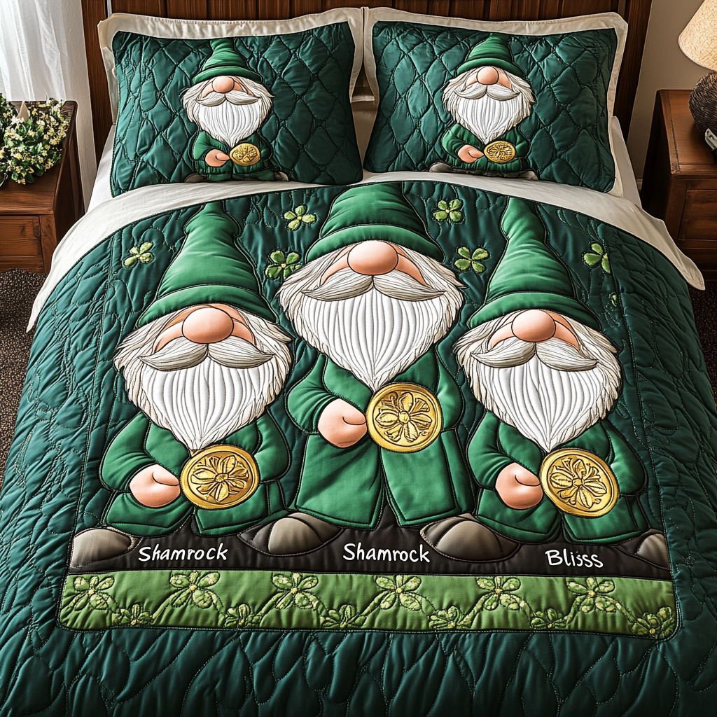 St Patrick Gnome TAI101224491 Quilt Bedding Set