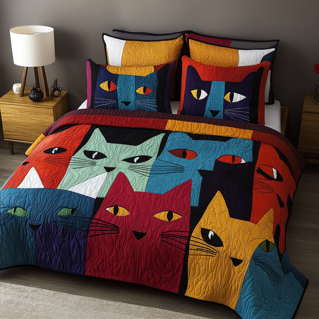 Abstract Cat TAI111124032 Quilt Bedding Set