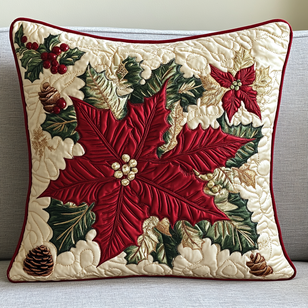 Christmas Poinsettia TAI141124427 Quilted Pillow Case