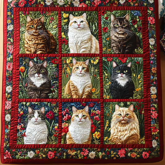 Cats In Flower Garden TAI141124468 Quilt Blanket