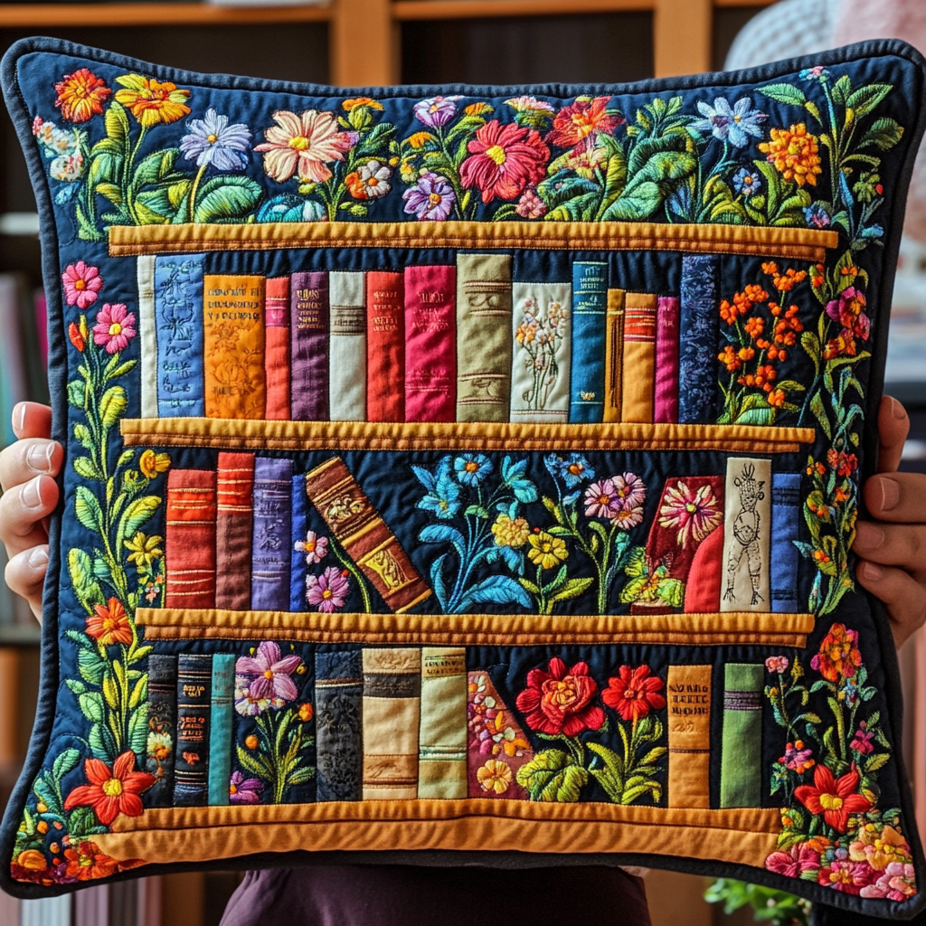 Flower Bookcase DAI090125328 Quilted Pillow Case