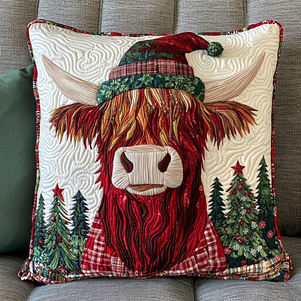 Christmas Highland Cow DAI181124095 Quilted Pillow Case