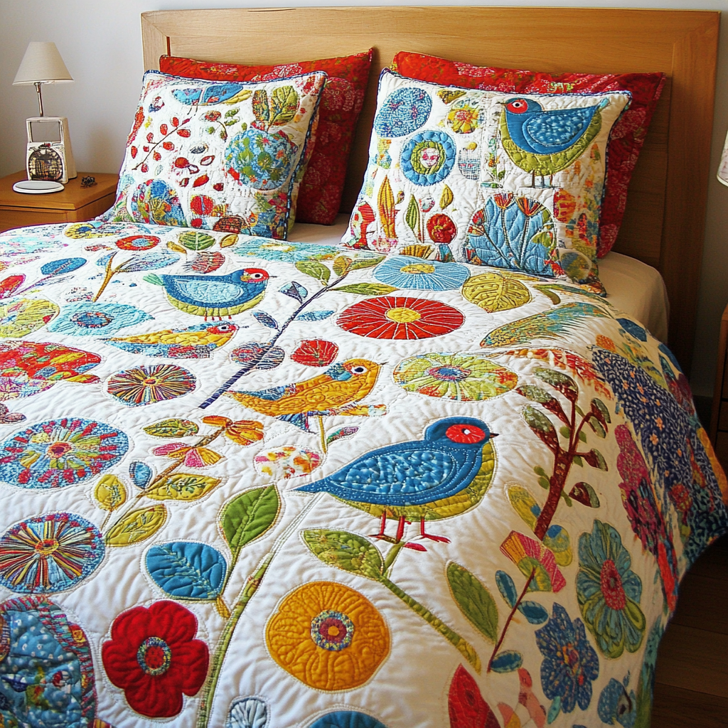 Birds In Flower Garden TAI251124032 Quilt Bedding Set