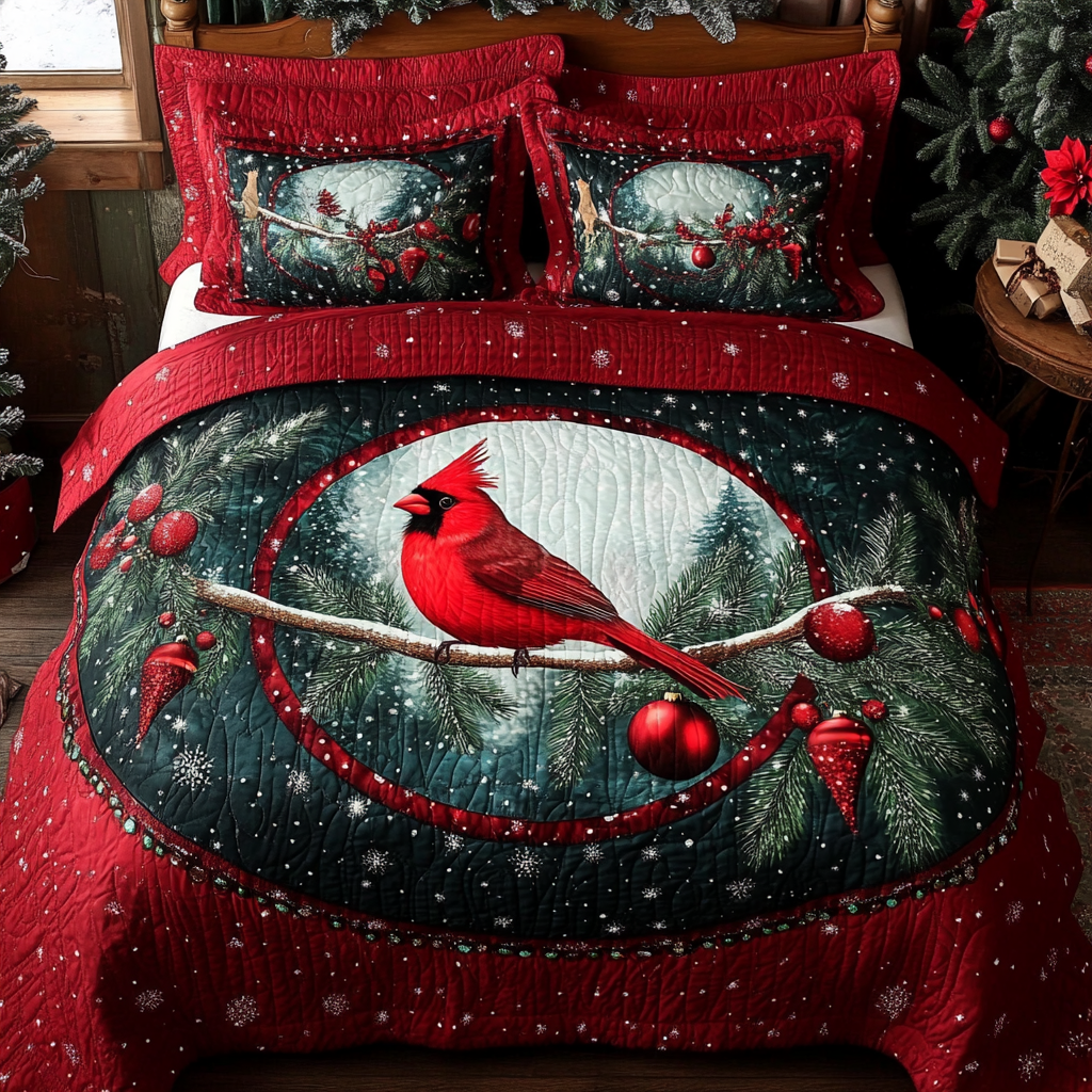 Christmas Cardinal TAI201124279 Quilt Bedding Set