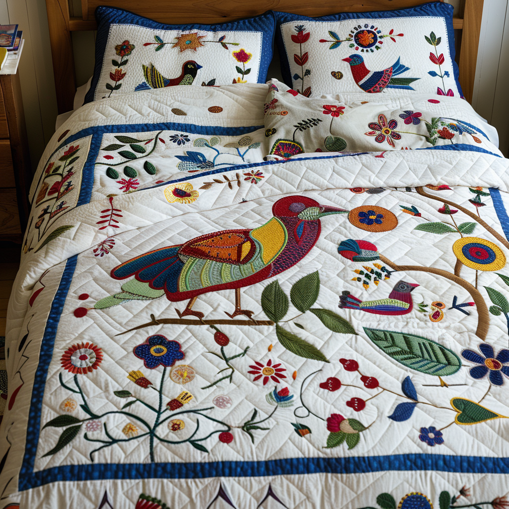 Birds In Flower Garden TAI251124007 Quilt Bedding Set