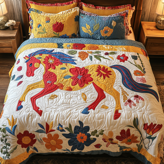 Floral Horse TAI101224353 Quilt Bedding Set