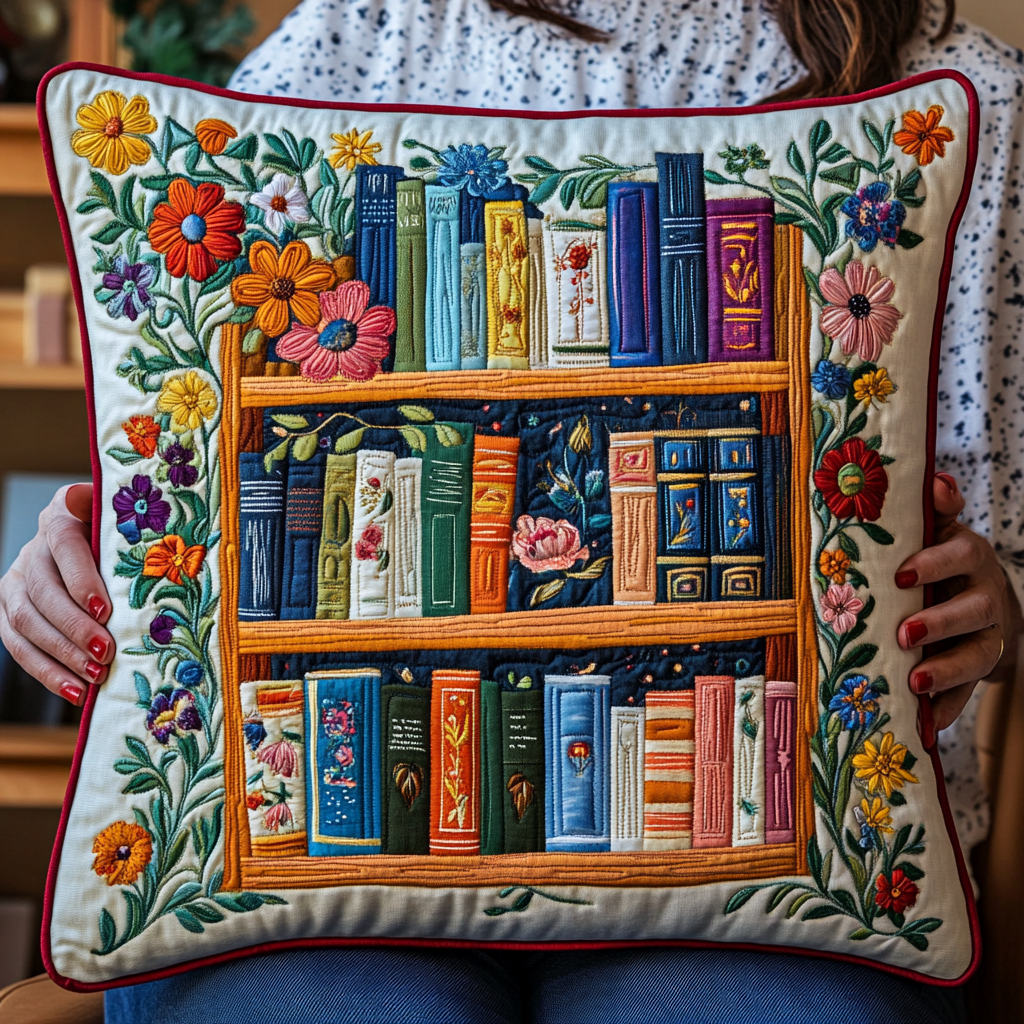 Flower Bookcase DAI090125331 Quilted Pillow Case