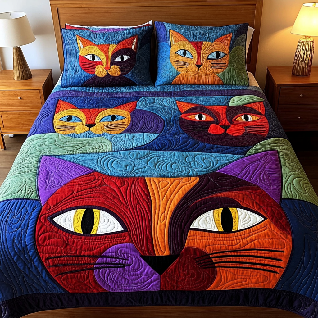 Abstract Cat TAI111124031 Quilt Bedding Set