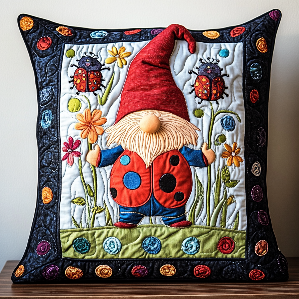 Ladybug Gnome DAI301224135 Quilted Pillow Case