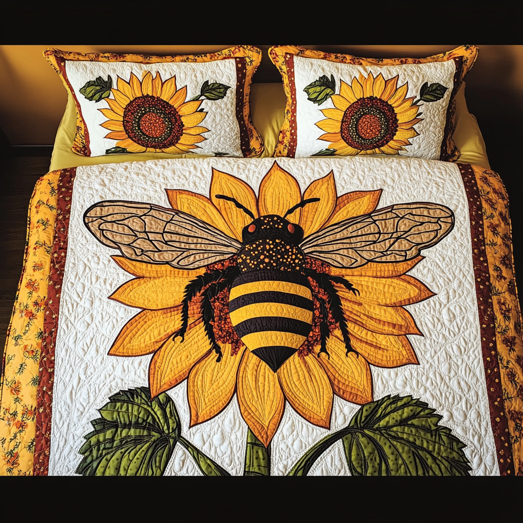 Sunflower Bee DAI280824148 Quilt Bedding Set