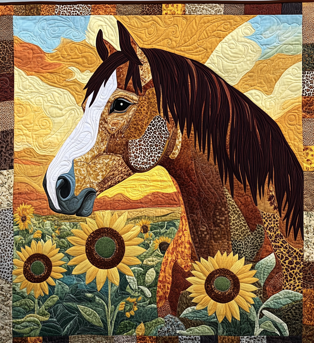 Sunflower Horse DAI110225036 Quilt Blanket