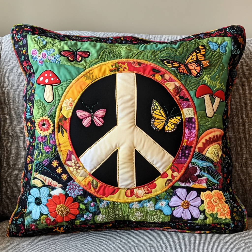 Hippie Peace DAI150125161 Quilted Pillow Case