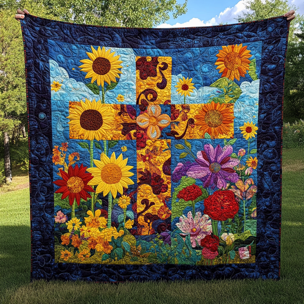 Sunflower Christian Cross DAI110225029 Quilt Blanket