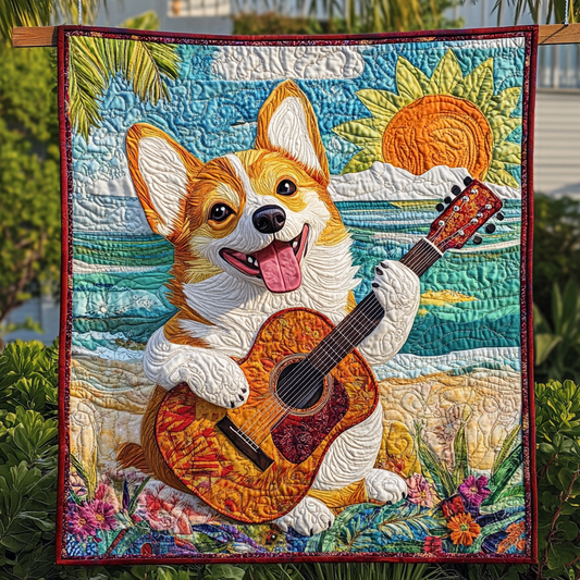 Corgi Guitarist DAI241224349 Quilt Blanket