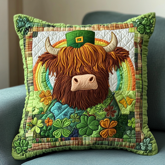 St Patrick's Day Highland Cow DAI090125359 Quilted Pillow Case