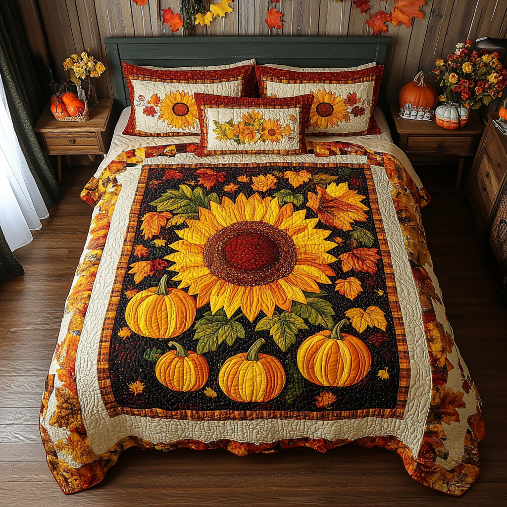 Autumn Sunflower Pumpkin TAI181024103 Quilt Bedding Set