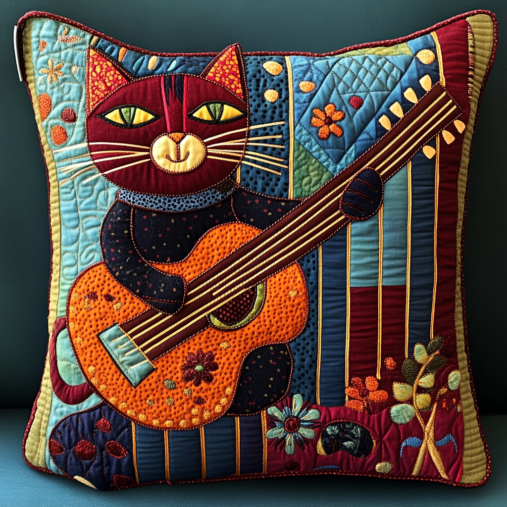 Cat Guitarist DAI241224055 Quilted Pillow Case