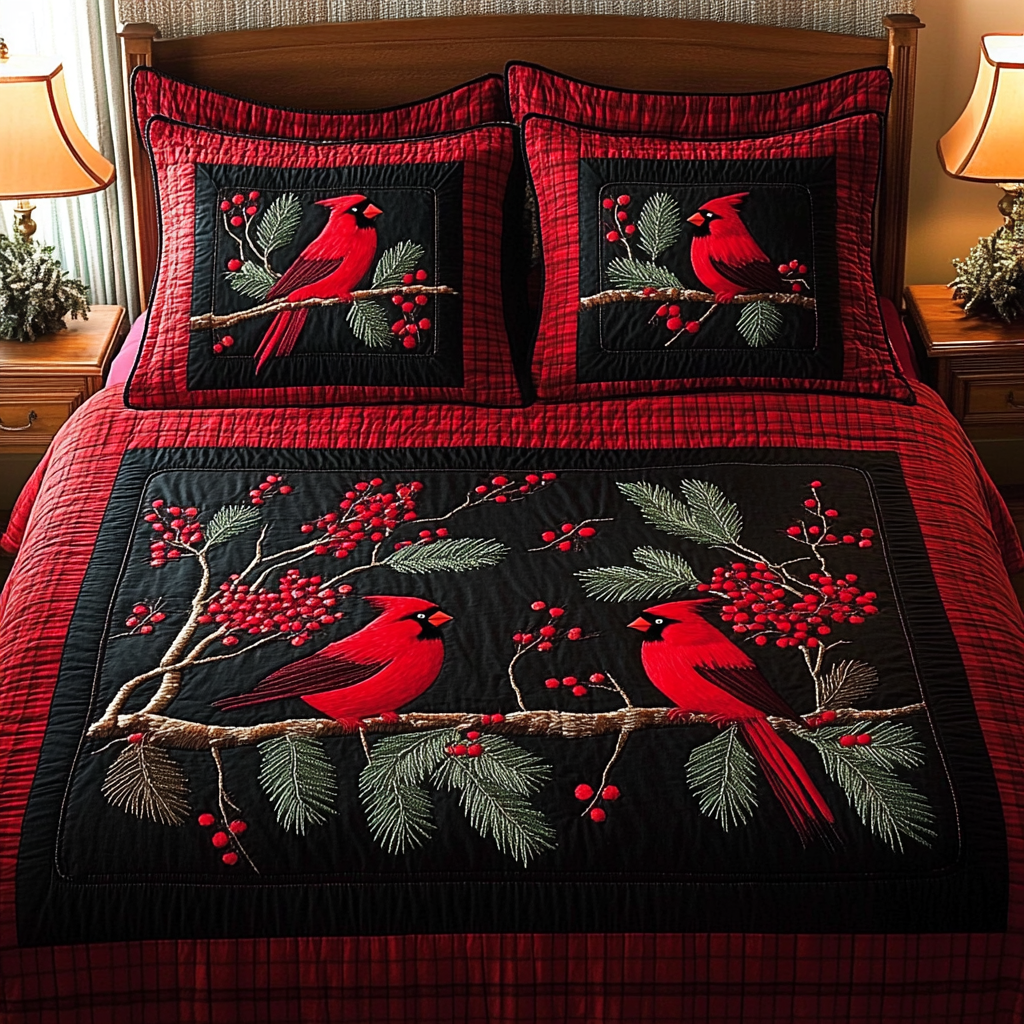 Christmas Cardinal TAI201124138 Quilt Bedding Set