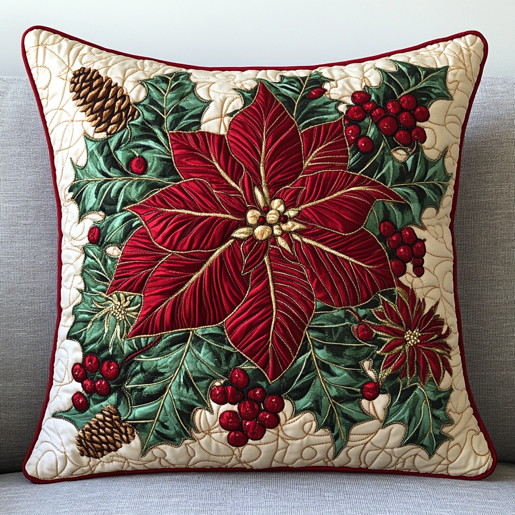 Christmas Poinsettia TAI141124423 Quilted Pillow Case