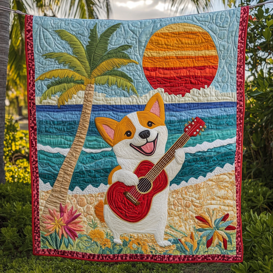 Corgi Guitarist DAI241224351 Quilt Blanket