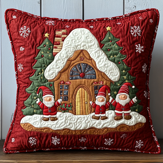 Christmas Gingerbread House And Gnomes DAI111124563 Quilted Pillow Case