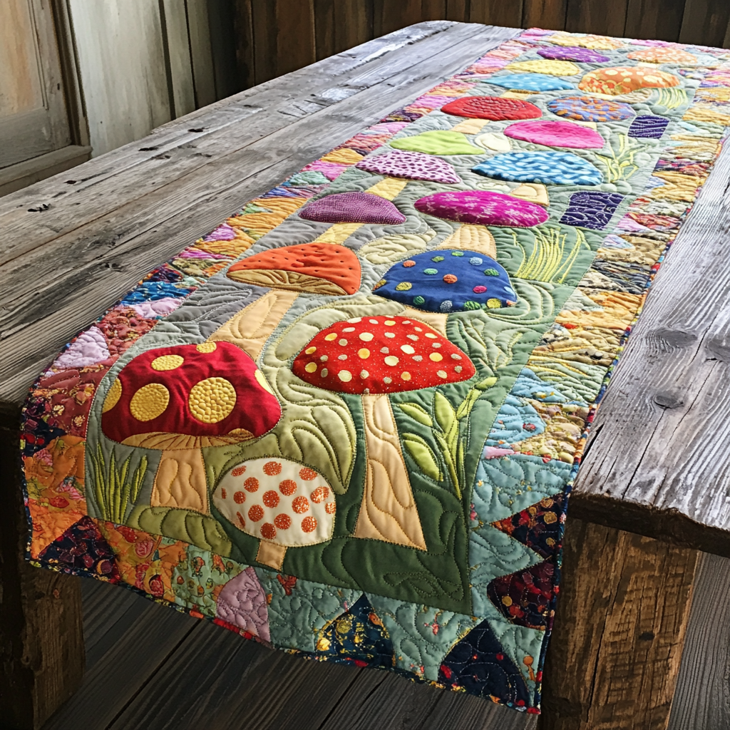 Mushroom DAI051224176 Quilted Table Runner