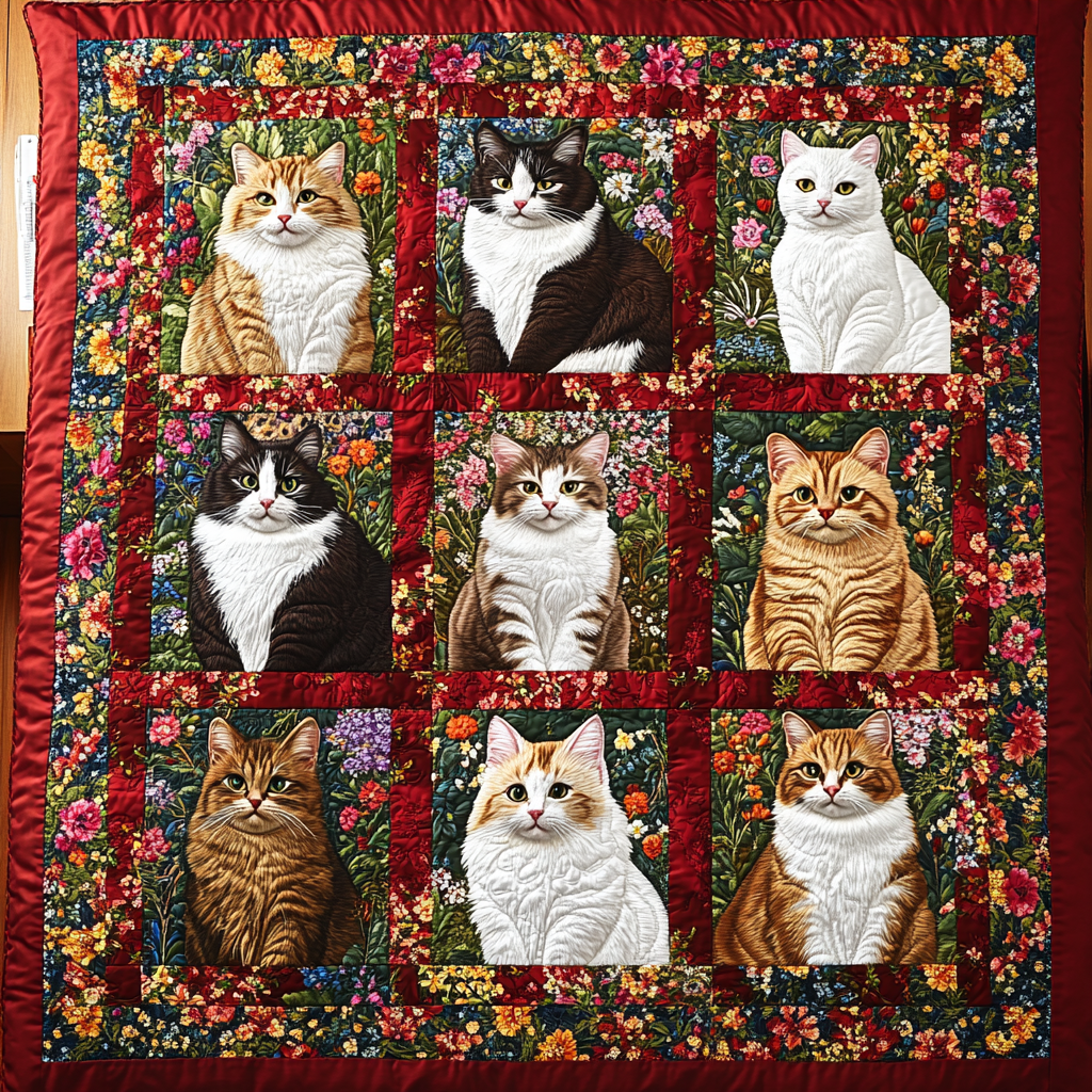 Cats In Flower Garden TAI141124467 Quilt Blanket