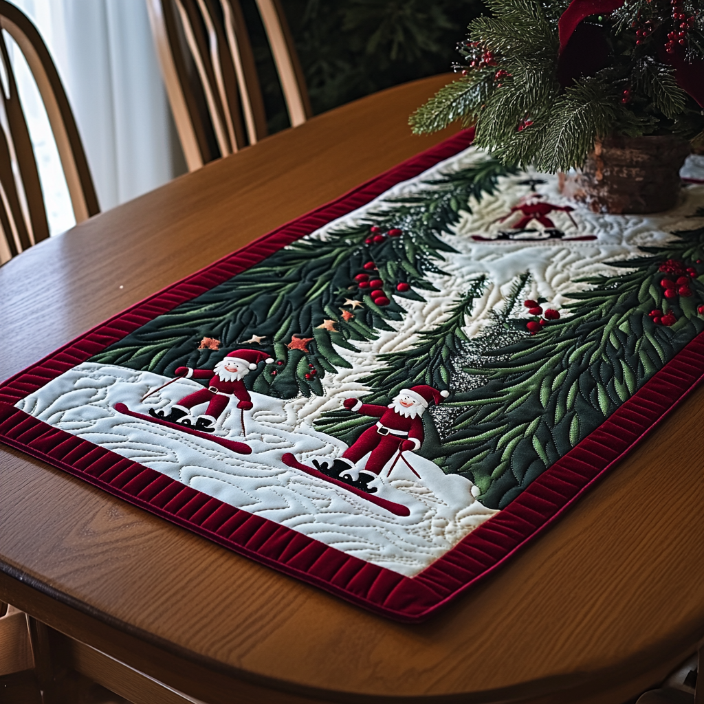 Skiing Santa DAI181124110 Quilted Table Runner