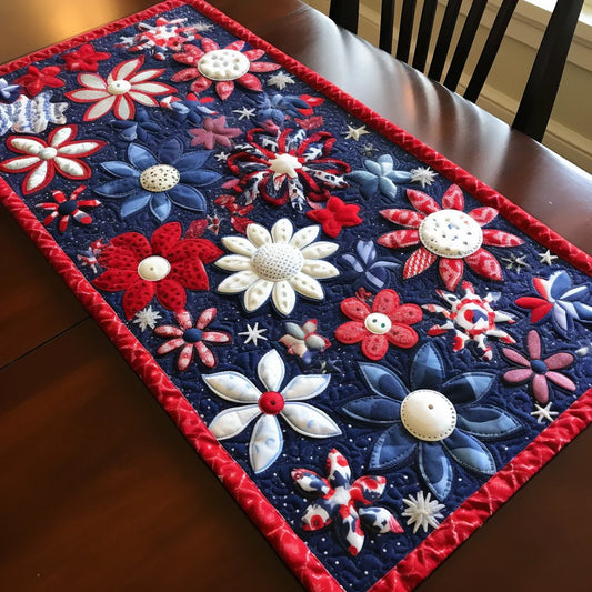 Patriotic Flower TAI280224058 Quilted Table Runner