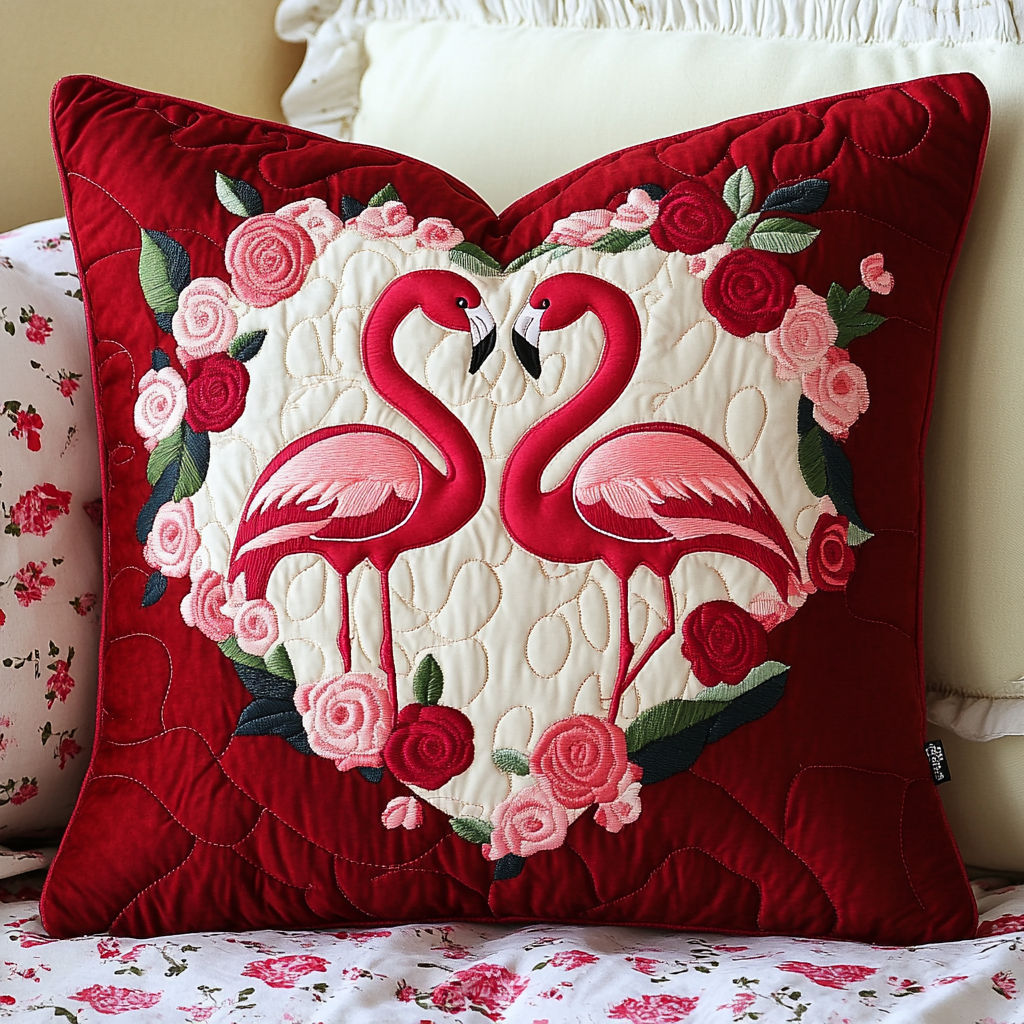 Valentine Flamingo DAI200125264 Quilted Pillow Case