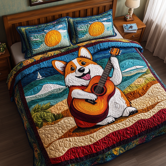 Corgi Guitarist DAI241224213 Quilt Bedding Set