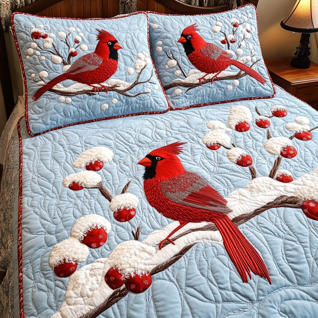 Winter Cardinal TAI201124144 Quilt Bedding Set