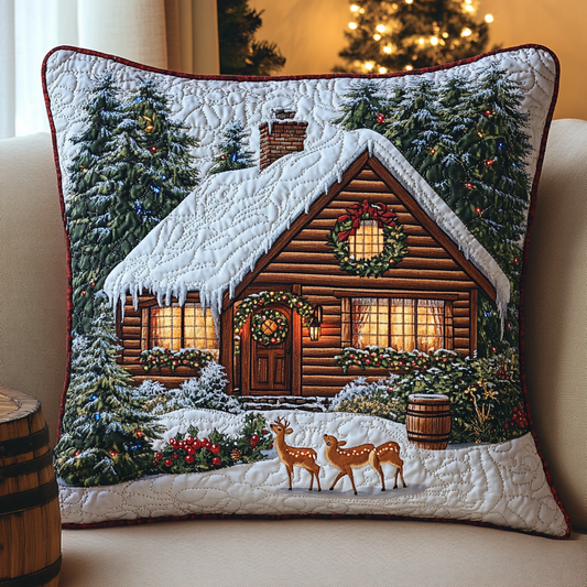 Christmas House Deer TAI141124437 Quilted Pillow Case