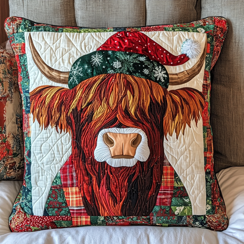 Christmas Highland Cow DAI181124093 Quilted Pillow Case