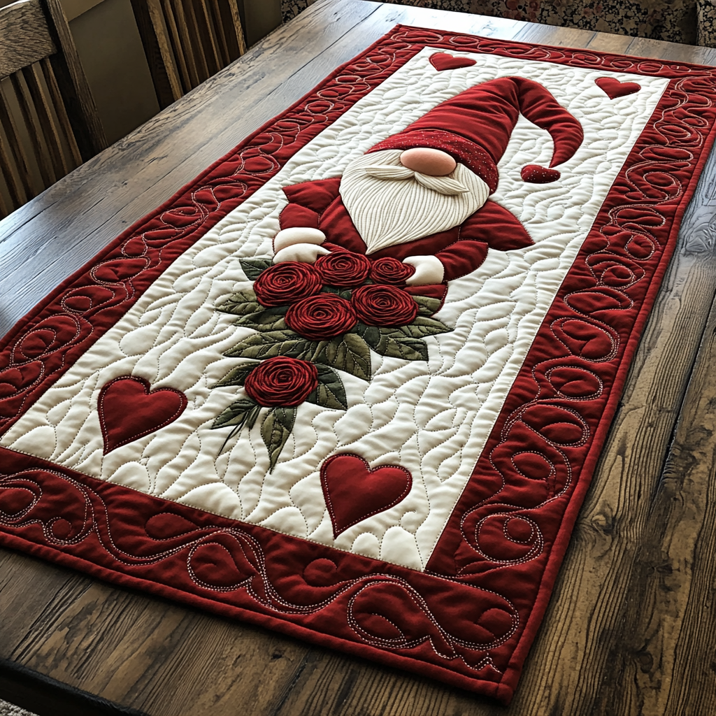 Valentine Gnome DAI150125337 Quilted Table Runner