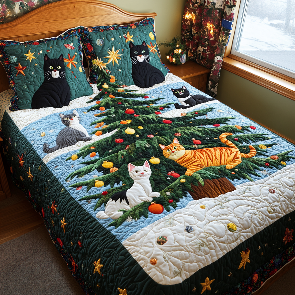 Christmas Tree Cat DAI231124089 Quilt Bedding Set