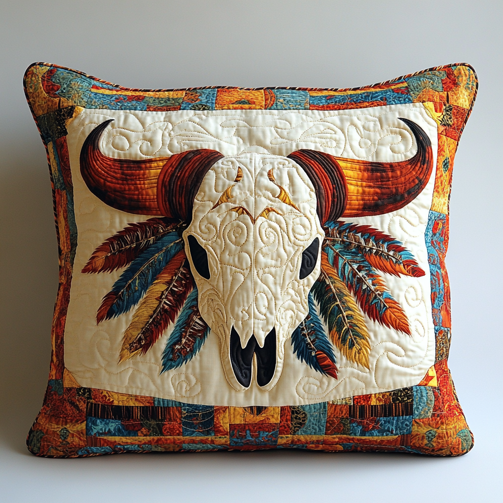 Tribal Bull Skull DAI241224027 Quilted Pillow Case